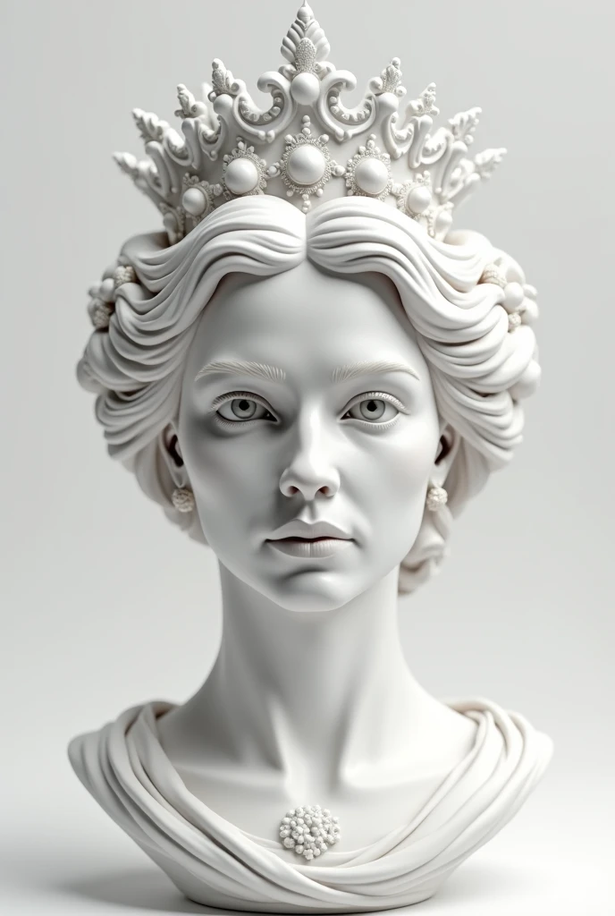 a statue of a woman with a crown on her head, featured on zbrush central, baroque dark art, zbrush central contest winner, zbrush art, trending on zbrush, trending on zbrush central, zbrush contest winner, zbrush hard surface, zbrush, catholic religious art, substance designer metal <lora:ral-porcelain-sdxl:1> ral-porcelain