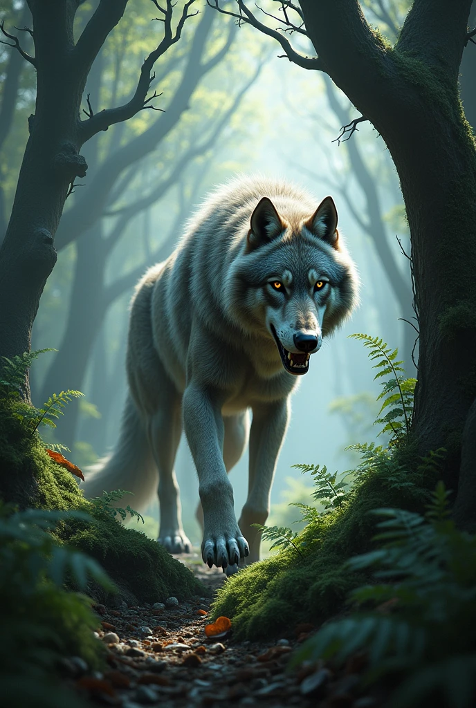 The wolf is in the forest