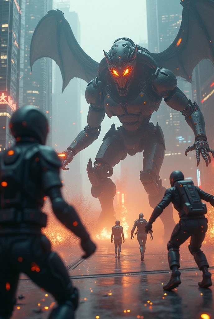 Future ware between humans and robats , high technology and transforming care and devil monsters