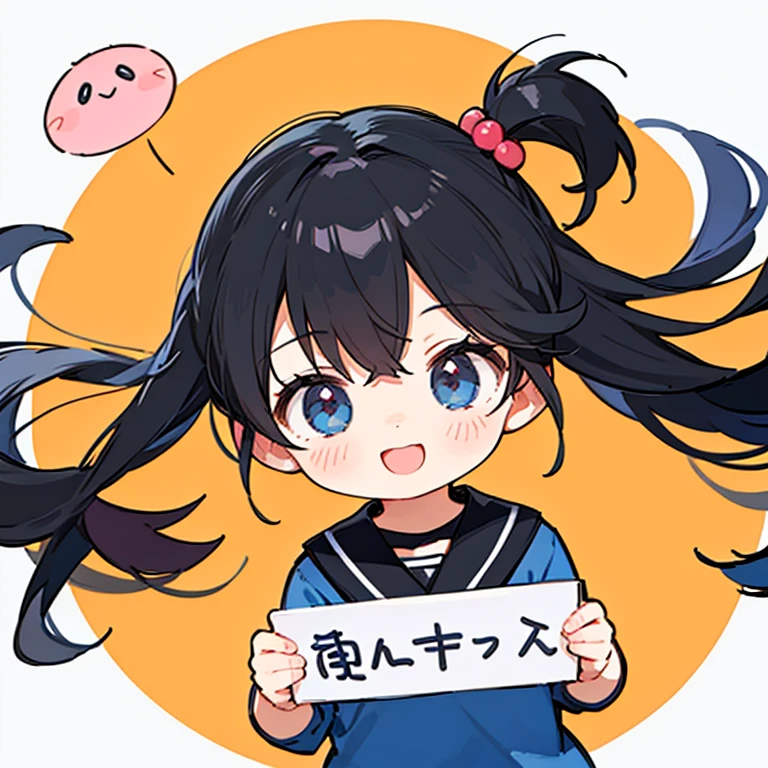 １people、Happy atmosphere，Cute Style，Cute cartoon，round background，masterpiece　Long black hair　Cute Characters　 Anime Style　Charm　High resolution　delicate　university student
