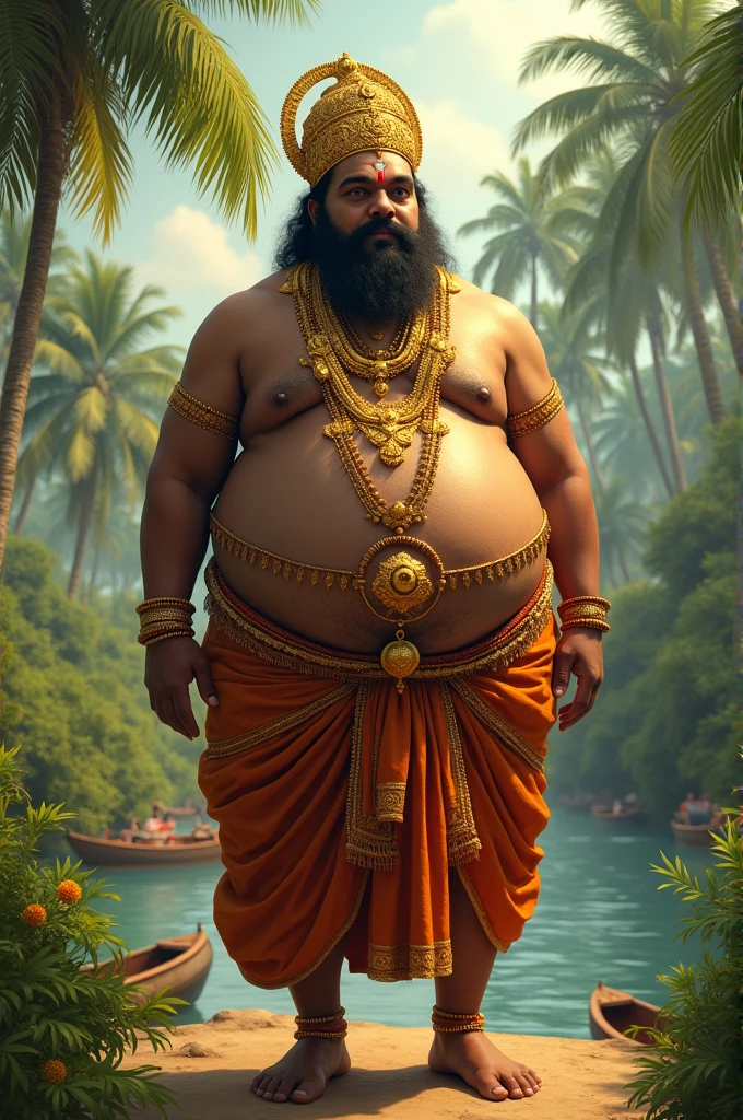 Kerala maveli with Kerala background big stomach full of gold ornaments dothi without beard