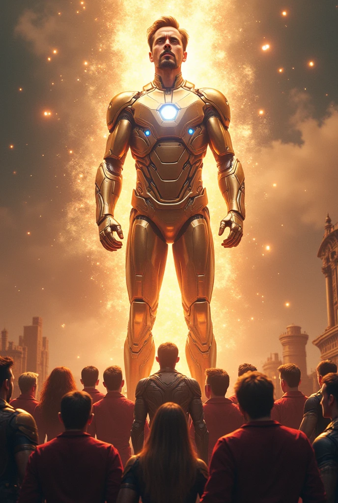 Tony stark as most powerful and ultimate god standing on the top of all avengers