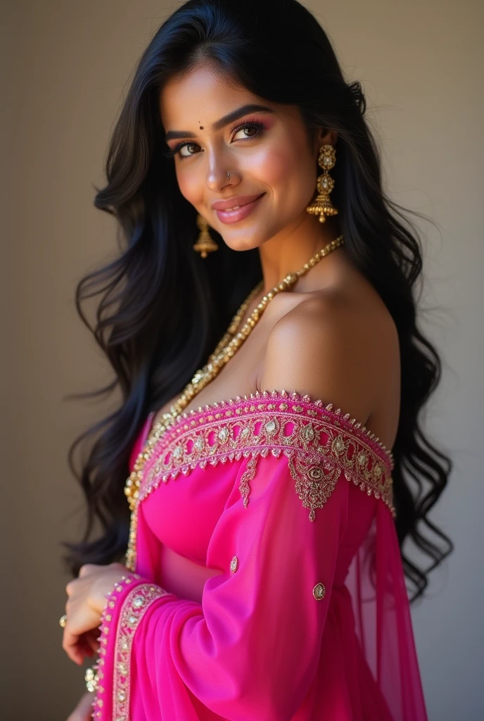 Buatyful Big boobs pink dress gujrati style girl different types