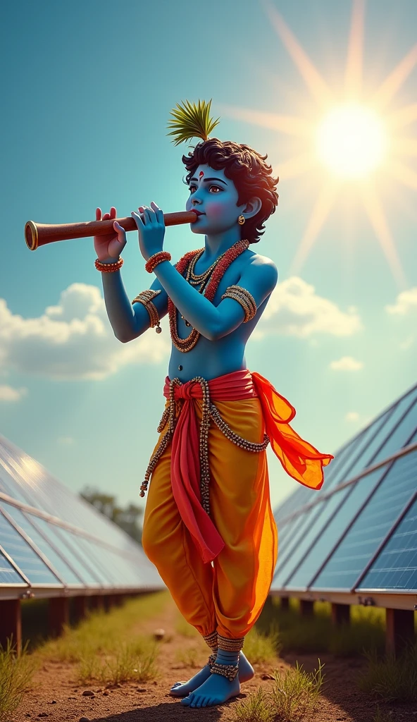 Happy Janmashtami Photos with Lord Krishna, playing flute background solar panels
