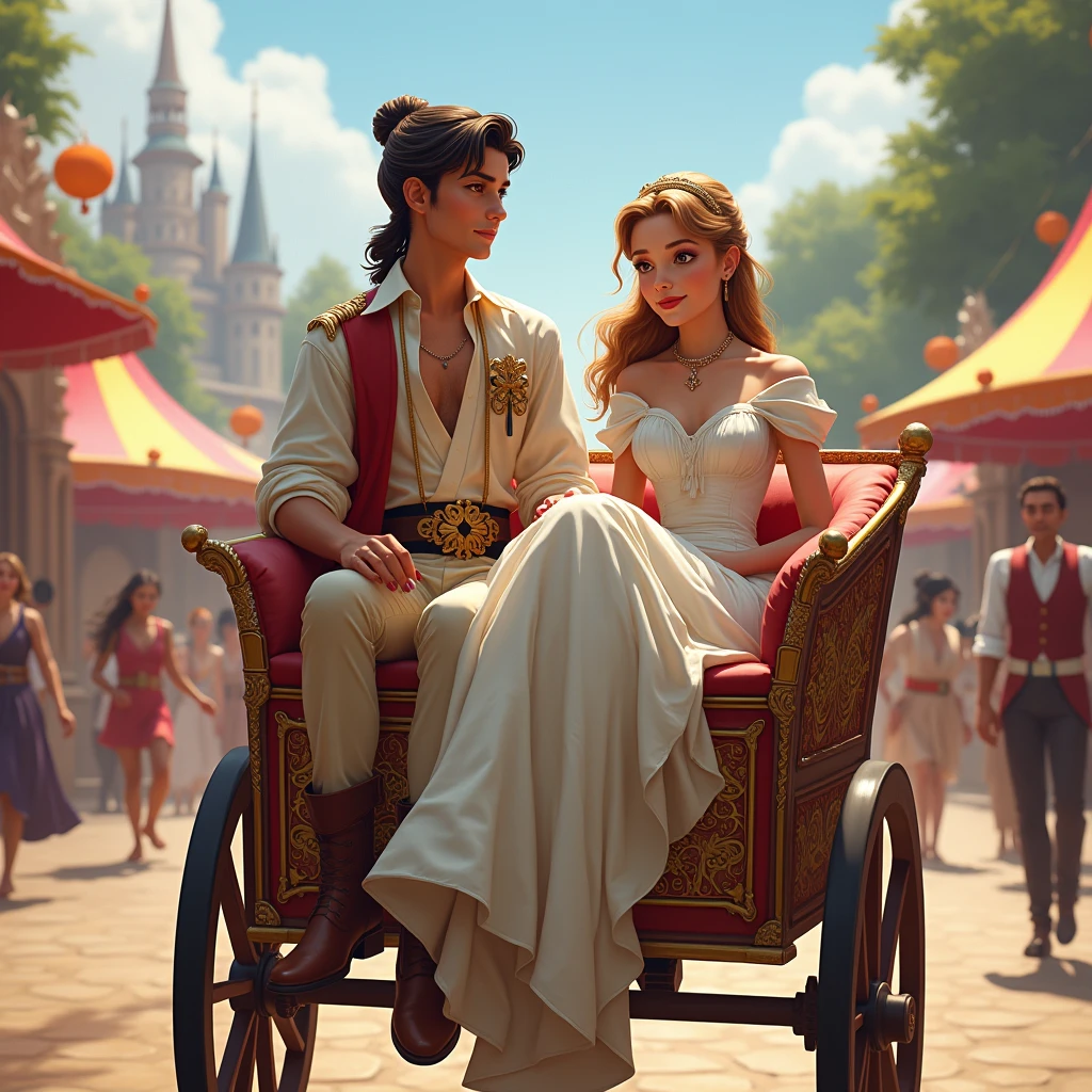 When the princess turned eighteen she went to a fair , The maid is taking the princess to the fair in a palanquin.