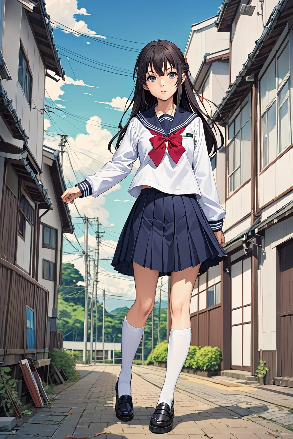 In uniform女性が写真のポーズをとっている, Japanese School Uniform, wearing Japanese School Uniform, Japanese girls uniform, seifuku, Sailor suit, Real life anime girls, Anime Girl Cosplay, Beautiful anime school girl, Wearing uniform, Kantai Collection Style, Surreal school girl, loose coat collar Sailor suit, In uniform