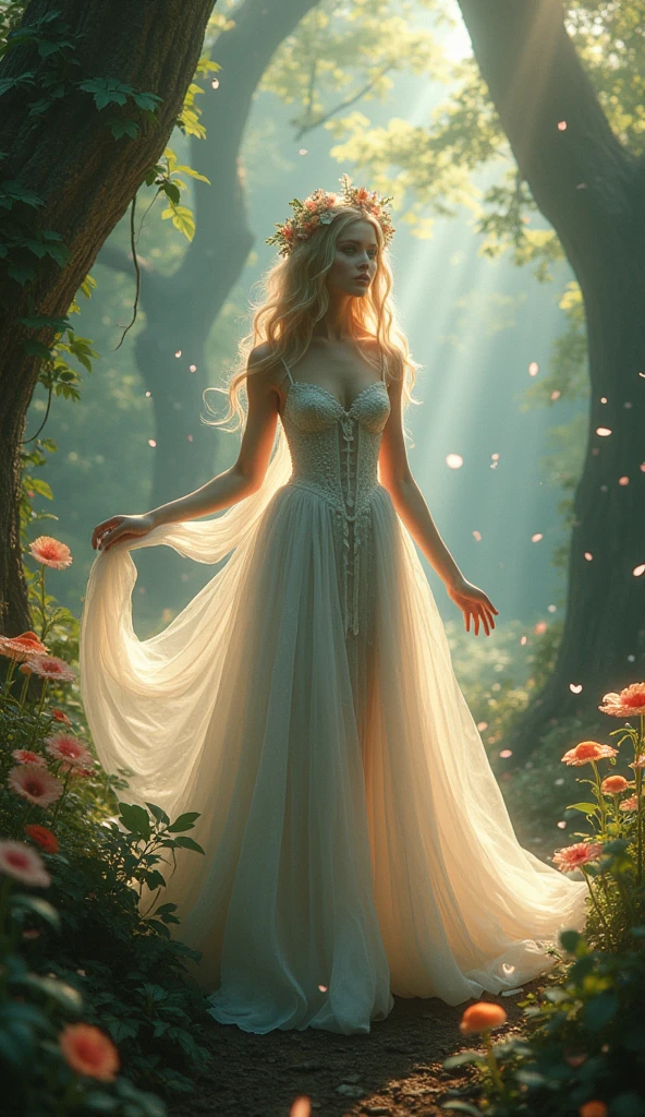 (Highest quality,4K,8k,High resolution,Tabletop:1.2),Very detailed,(Realistic,Realistic,Photorealistic:1.37),Fairy Queen,Shining Spell,fantasy forest,Beautiful attention to detail,Detailed lips,Enchanting atmosphere,Sparkling Light,Fairy Wings,Crown of delicate flowers,Magical Environment,Mystical Creatures,Heavenly Beauty,Magic Twinkle,A little magic,Elegant gown,Graceful Movement,Nature Spirits,Speckled sunlight,Whispering Tree々,Shining waterfalls,Mysterious Mist,Magical creatures,Otherworldly aura,Soft pastel colors,Soft and warm lighting,Majestic castle,Pixie Dust,Charming flowers and plants,Shining Crystal,Dreamy atmosphere,Tranquility and peace,Whimsical and seductive,Floating Petals,Gentle breeze,Captivating melodies,Hidden paths and secret forests,Glowing Mushroom,Celestial bodies exist,Fairy powder
