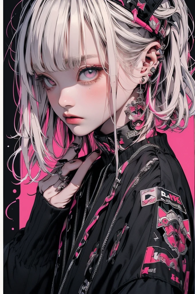 ((((dramatic))), (((Grainy))), (((intense))) film poster featuring a young platinum white hair woman as the central character. She stands have confidencely in the center of the poster, wearing a stylish and edgy Harajuku-inspired hip hop Costume, with a determined Performance on her face. The background is aesthetic atmospheric dark and Grainy, With danger and tension. The article is bold and to attract attention, with a Catchy tagline that adds to the overall feeling of drama and excitement. The color palette is mainly dark with splashes of Vibrant neon colors, giving the poster a dynamic and visually impressive appearance,tachi-e
(magazine:1.3), (cover-style:1.3), fashionable, woman, Vibrant, Costume, Sexy seductive poses, front, colorful, dynamic, background, element, have confidence, Performance, Holding, statement, accessories, Majestic, Coiled, The surrounding area, touch, scene, article, cover, bold, to attract attention, title, stylish, font, Catchy, Heading, big, impressive, Modern, trend, concentrated, fashion,
