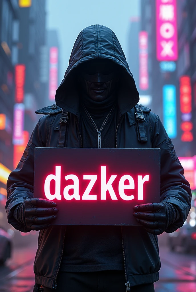 Hacker gamer wallpaper holding a sign with the word DAZKER