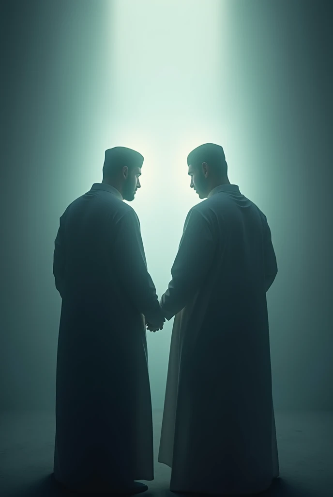 2 muslim man their face is not visible coverd with light