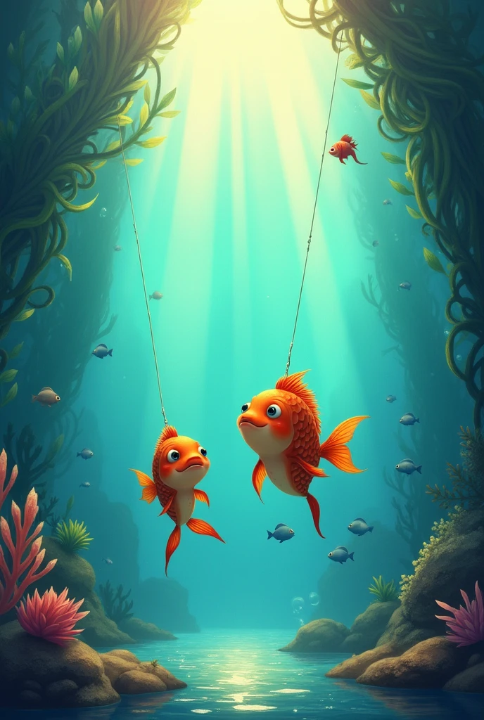 Fish father and fish Go fishing