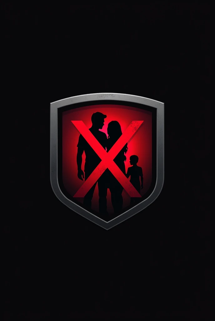 Tim esports logo, Two silhouettes that symbolize a couple, for example, seorang pria dan wanita yang berdiri berdekatan or sedang bergandengan tangan. Among them, there is a third figure, slightly smaller and located somewhat behind, mencoba mendekat or meraih salah satu dari pasangan itu. This third figure can be placed with a little transparency to give the impression that he is "trying to log in" or "peep." Then, a large cross crossed over the third figure, clearly shows that he is not wanted there.Warna dasar mungkin tetap bisa menggunakan hitam or abu-abu tua, but with a brighter red accent on the cross, to emphasize his rejection. Logo ini bisa dilingkari or diberi bingkai yang kuat, for example bentuk perisai or lingkaran, to make it look more solid.