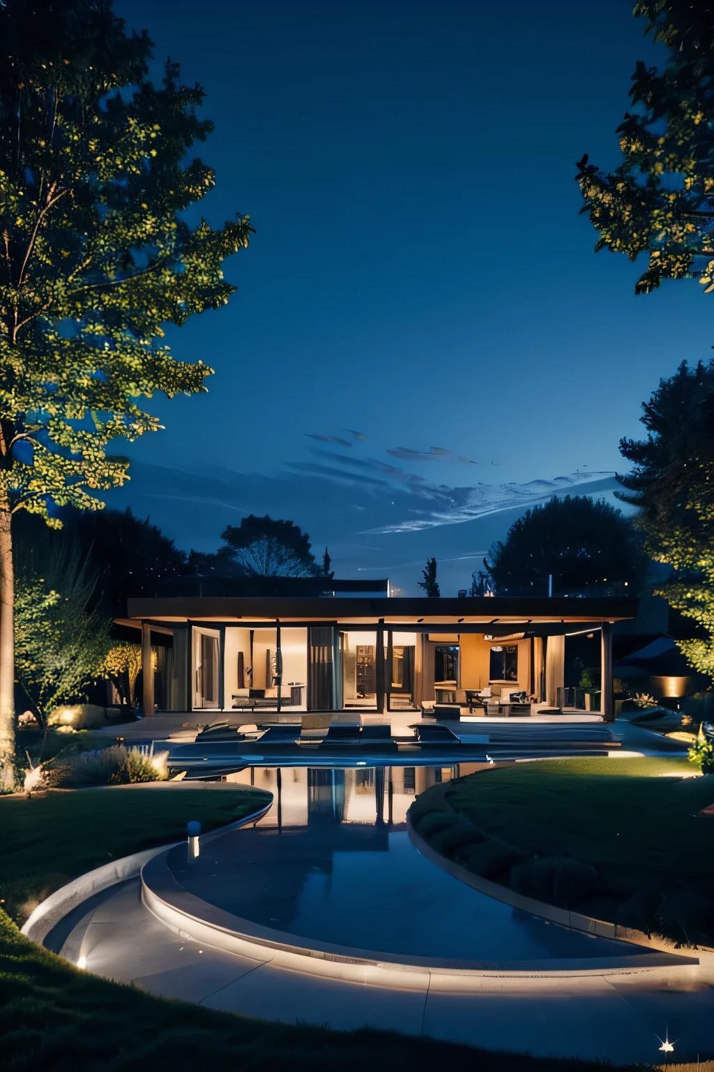 Beautiful luxury house with so many lights and beautiful landscape