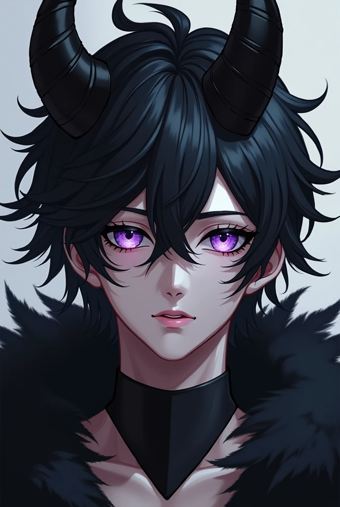 Close-up of a man with black hair and feathers, a black-haired deity, by Yang J, with black hair, handsome guy in demon killer art, Guvitz, Guvitz style artwork, handsome Japanese demon boy, long black hair, by fanci, cloud-like black hair, beautiful figure painting, black hair, black bib, eyes purple, with a black bib
