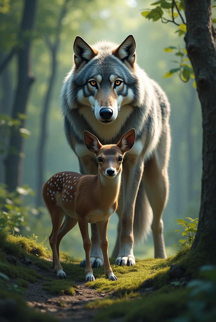 the wolf is protecting the deer