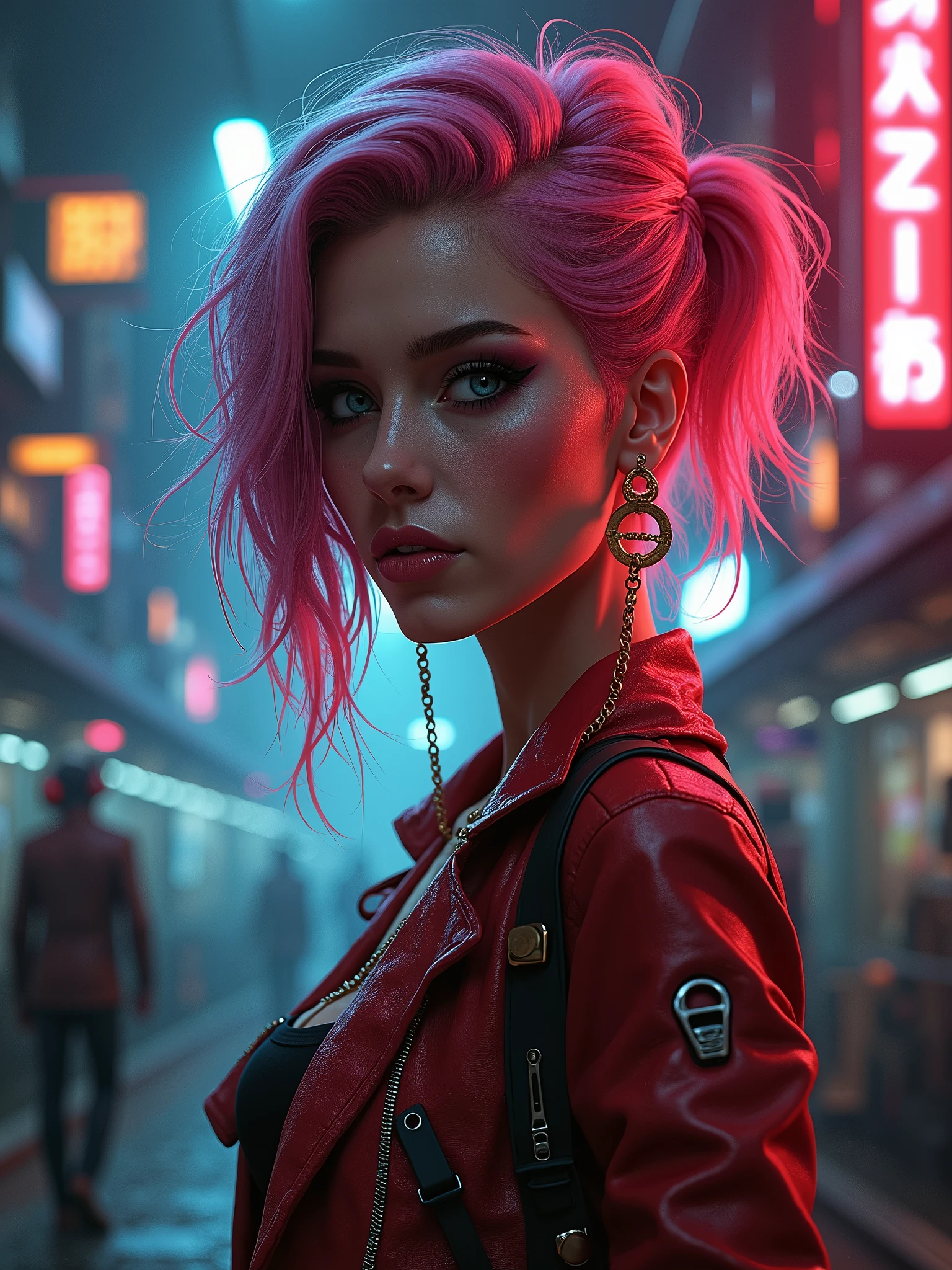 steampunk, women 30 years old. Neon Hair