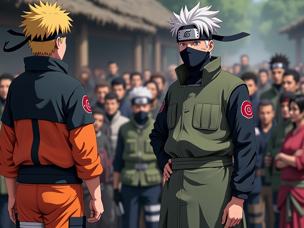 Naruto and Kakashi standing behind of all this persons