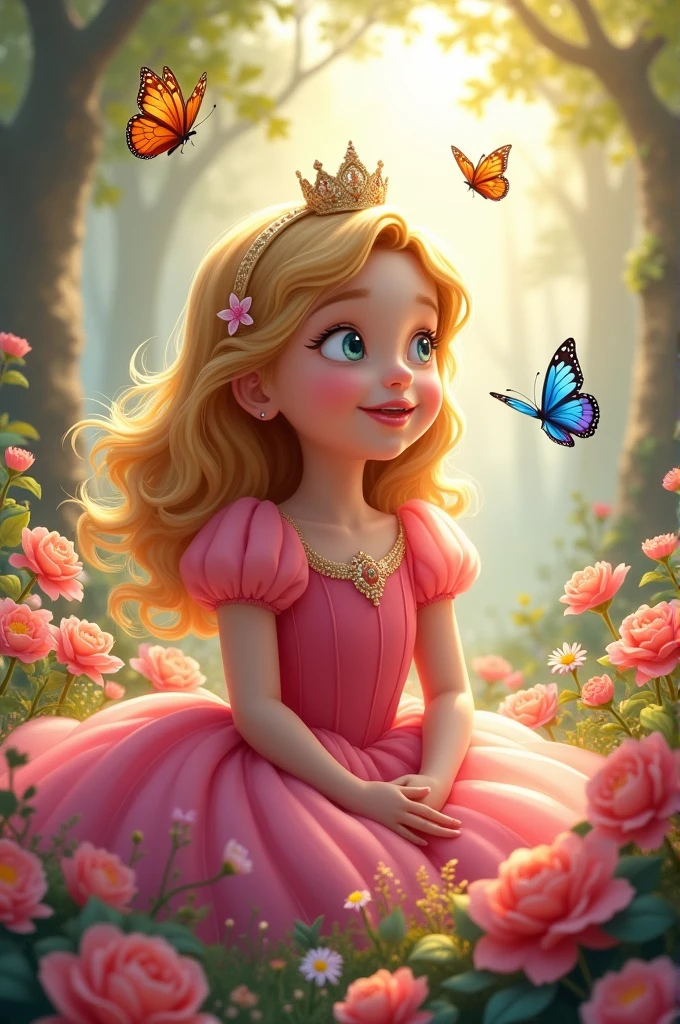 Une princesse enfant elle a une robe rose