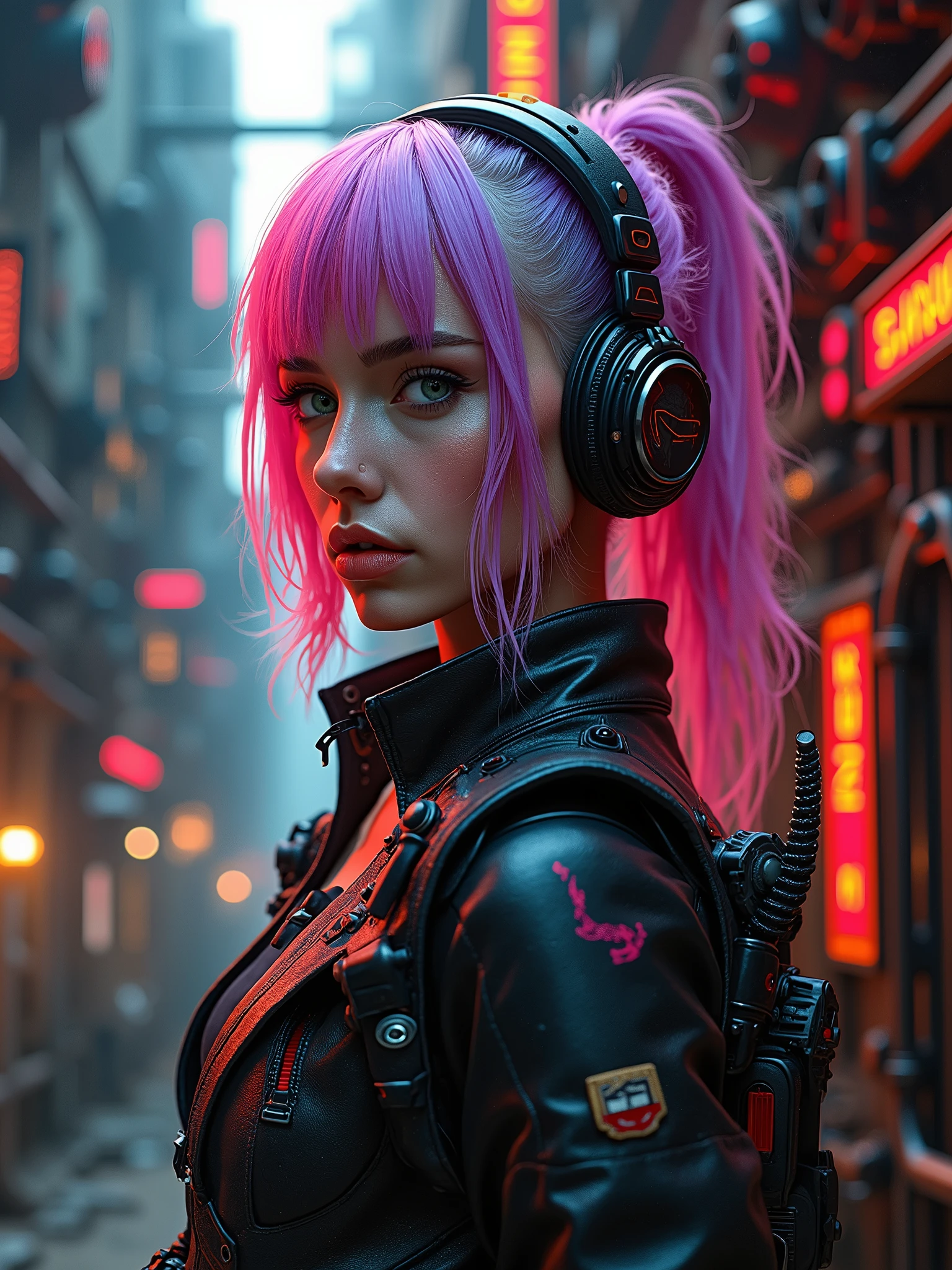 steampunk, women 30 years old. Neon Hair