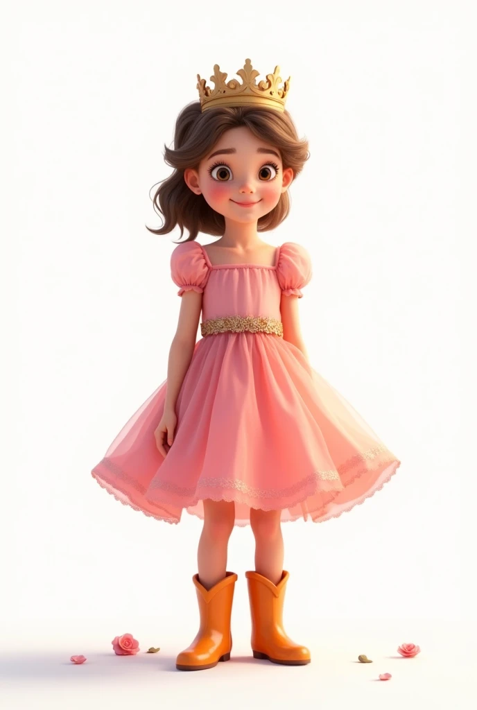 Une princesse enfant elle à 5 ans elle a une robe rose
Fond blanc elle a des botte orange