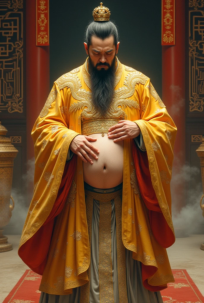 The emperor, with his golden dragon robe, painfully covering his groin, his crotch was drenched in milky mucus. Chinese style