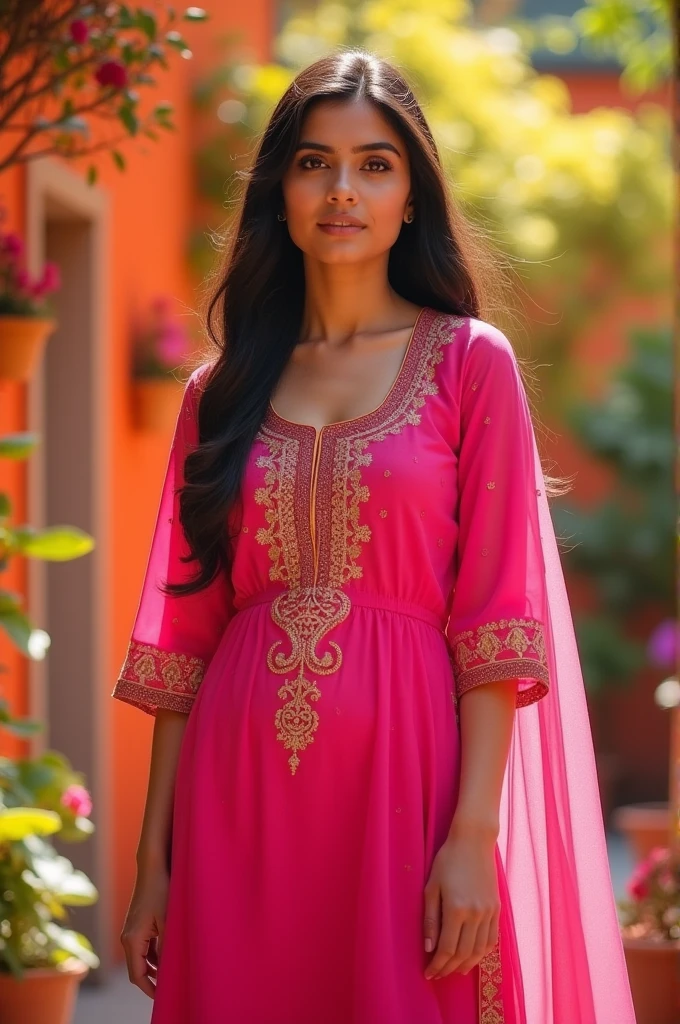 Gujrati stayle big boobs pink kurti buatyful girl