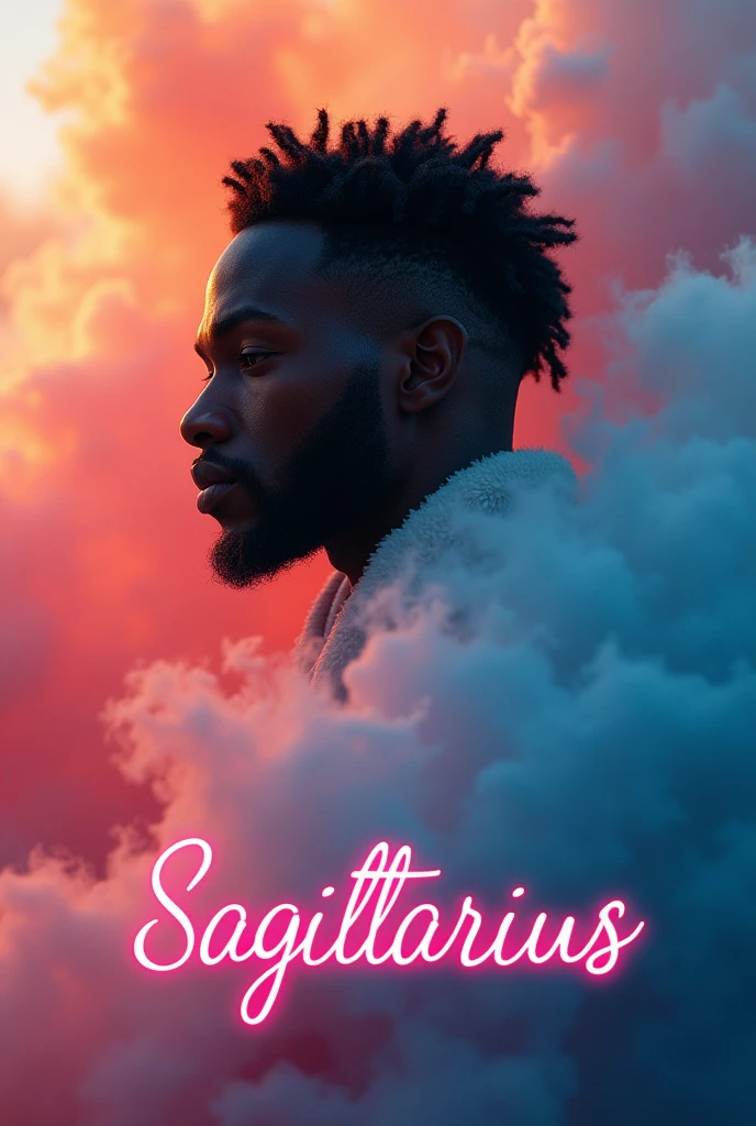 (movie poster with title and text graphics:1.3), (the title banner text logo says, "SAGITTARIUS":1.5), Romanticism, UHD, attractive, ethereal dark skin, regal, black male, handsome, flawless, angelic, soft liquid rainbow smoke background, wind, fractal neon antimatter finish, highly detailed, trending on artstation, sharp focus, studio photo, intricate details, highly detailed, by Artgerm, Thomas Kinkade, Anna Dittmann, Gerhard Richter