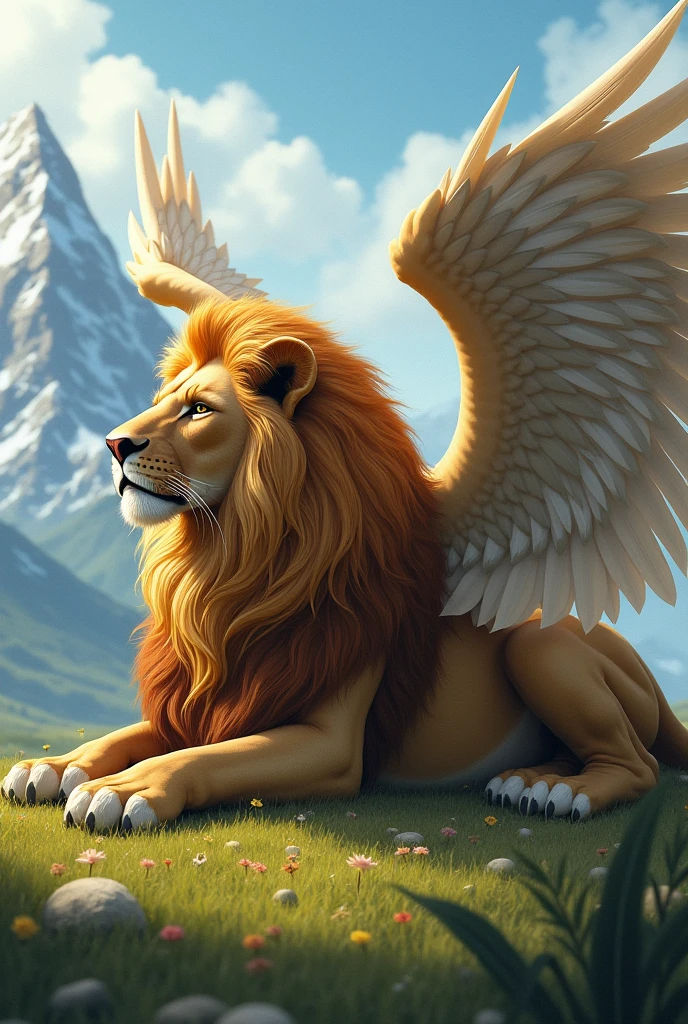 lion with wings lying down