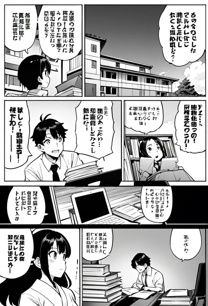 Black and White、 Comics on Chrome、Japanese Manga、High resolution, Studying for exams cartoon