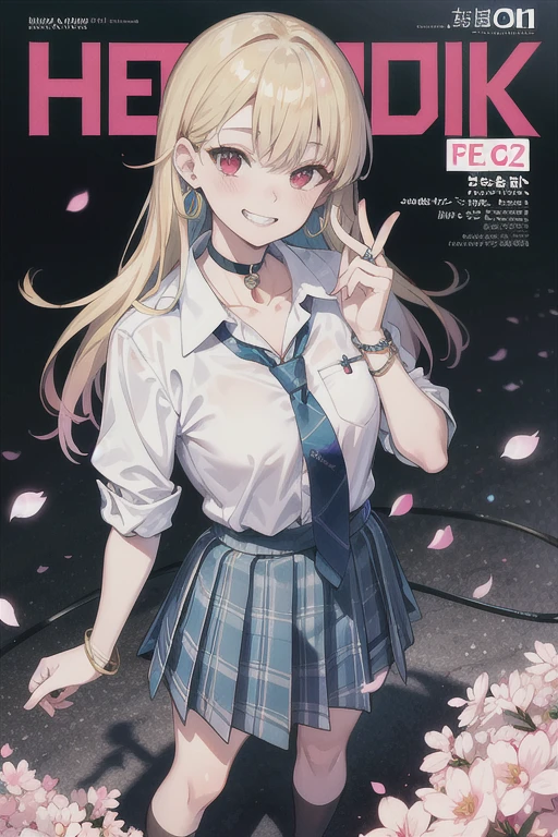 masterpiece, Highest quality, whole body,One person wearing loafers, bangs, black choker, black tie, Blonde, blue skirt, blush, bracelet, chest, choker, clothes The surrounding area waist, clavicle, collared shirt, Cowboy Shot, dress shirt, ear Earrings, Eyebrows visible through hair, Gradient Hair, Grin, Improve, jewelry, Kogal, Long Hair, View your viewers, loose tie, tie, Earrings, Plaid, Plaid skirt, pleated skirt, Red eyes, ring, school uniform, shirt, skirt, smile, alone, white shirt,
street, null, cherry blossoms, petal,figure, (magazine:1.3), (cover-style:1.3), fashionable, woman, Vibrant, Costume, Pause, front, colorful, dynamic, background, element, have confidence, Performance, Holding, statement, accessories, Majestic, Coiled, The surrounding area, touch, scene, article, cover, bold, to attract attention, title, stylish, font, Catchy, Heading, big, impressive, Modern, trend, concentrated, fashion,