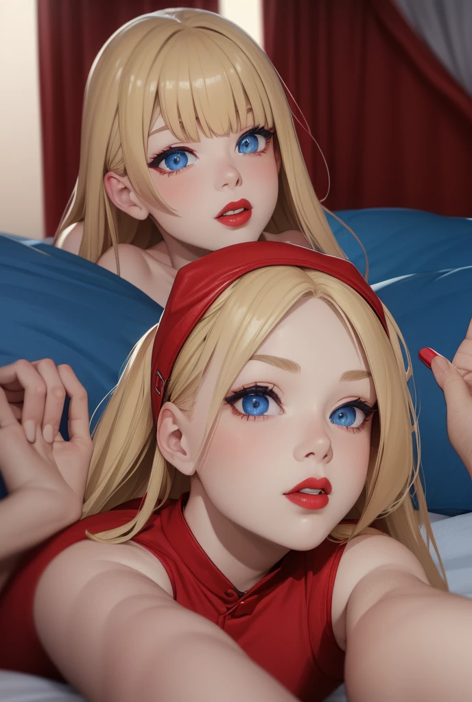 Photo sans filtre bien cadrée vue de profile deux filles parfaites quasi plate tétons pointent sourire blondes yeux bleu hypnotique sourire belles dents nombril tétons jambes fesses exibe dance dans la cuisine complices attirantes Vêtement mini slip triangle fuchsia très claire sans coutures légèrement transparent détails anatomique complet nombril tétons jambes fesses