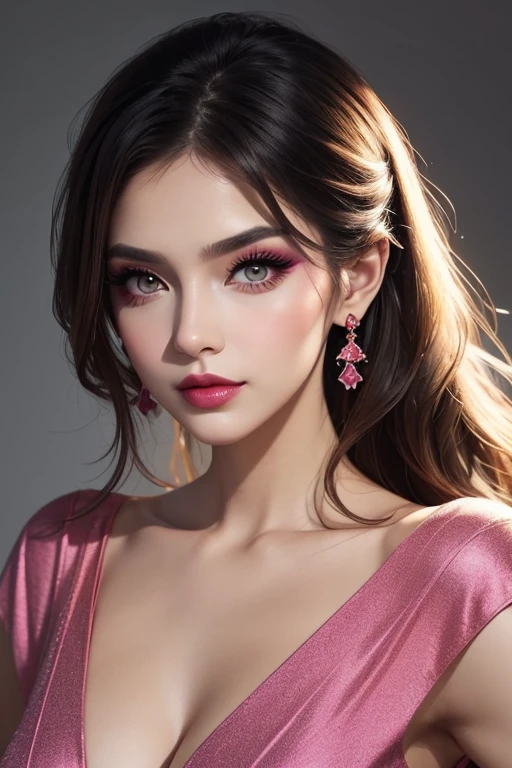 1 girl, , cute, beautiful, fashion model, beautiful and mature makeup, heavy makeup, bold makeup, mature colours, bright colours, heavy makeup, upper body shot, soft light, studio light, cinematic light,