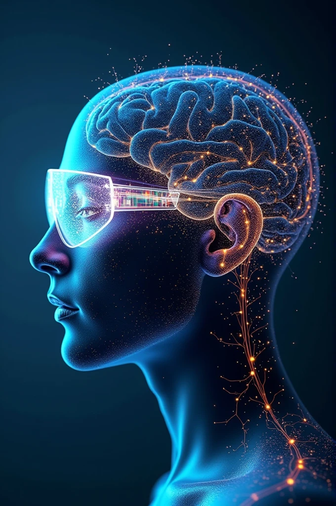 Draw me an invention of futuristic glasses/Lens/monocl, those with the brain (Synapses) are connected, Being able to write down thoughts (visualize) and also store the school material from the board directly in the brain. Der Name der Brille ist mindvisionary. The glasses can also be a hologram cell phone. But as I said the glasses can also be a hologram cell phone