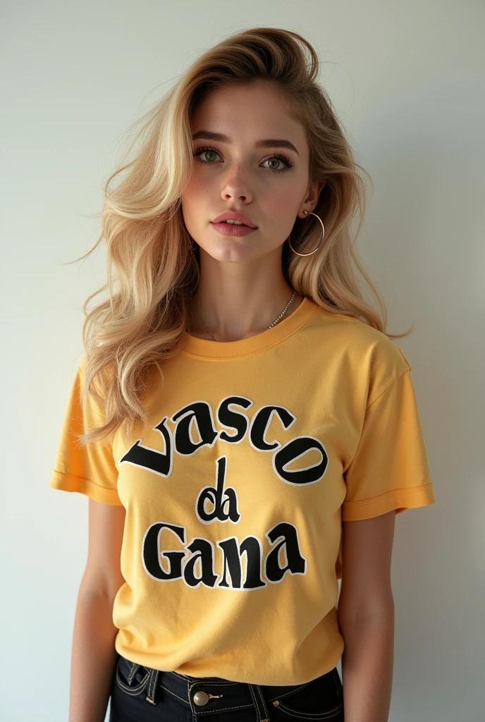 Hot blonde with Vasco da Gama shirt 