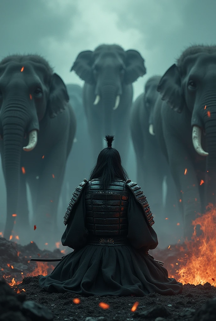 Looking danger samurai sit on the horror look 5 elephant killing a villain
