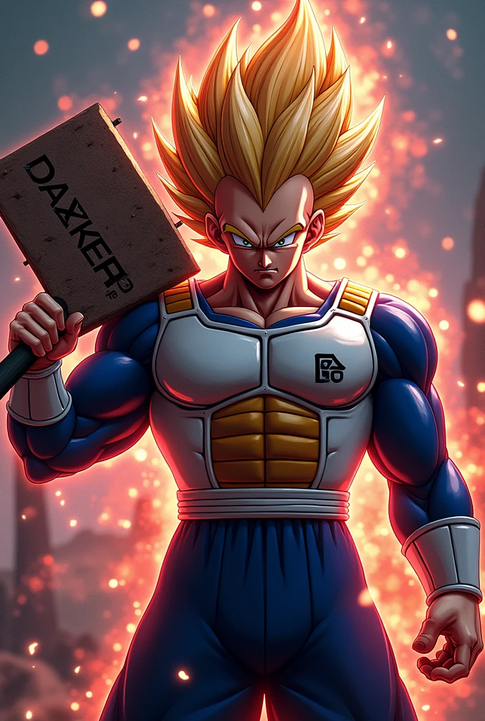 Vegueta gamer wallpaper holding a spiked sign with the word DAZKER