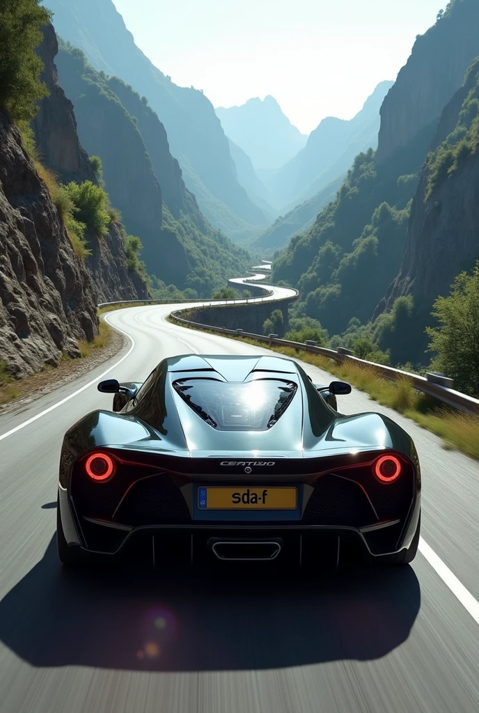 A black car running in the mountain road and from the back side ‘SA-DA-F’ written in the number plate of the car.