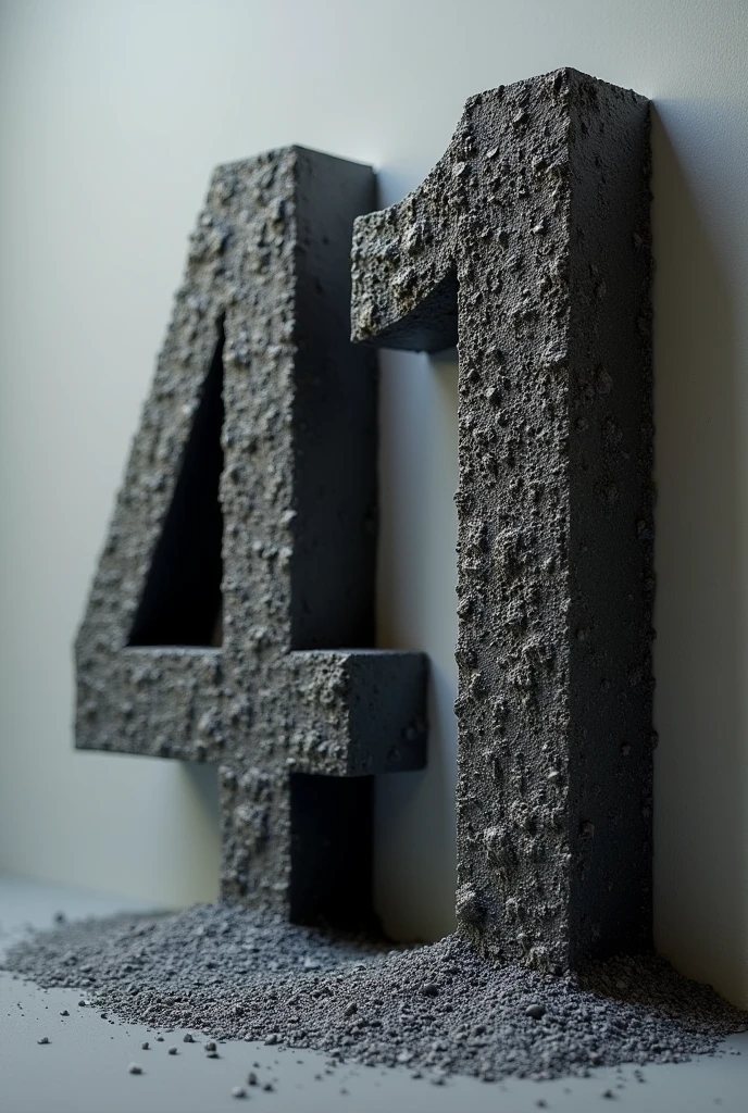 a number 41, 41 is made by iron chips from finishing machining process, dark colored 41, three-dimensional 41. 