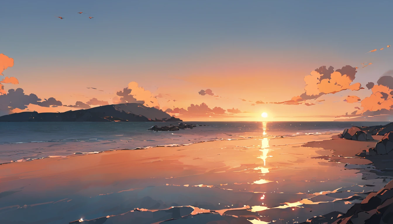 sea,sunset,orangecolor,landscape,No background