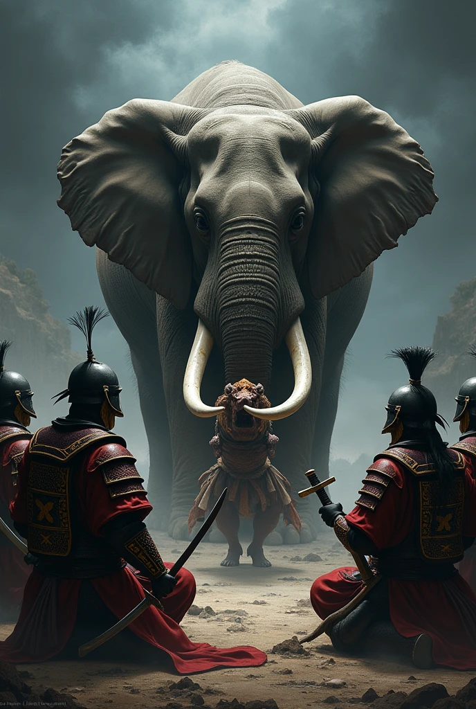 Looking danger 5 samurai sit on the horror look 1 elephant killing a villain