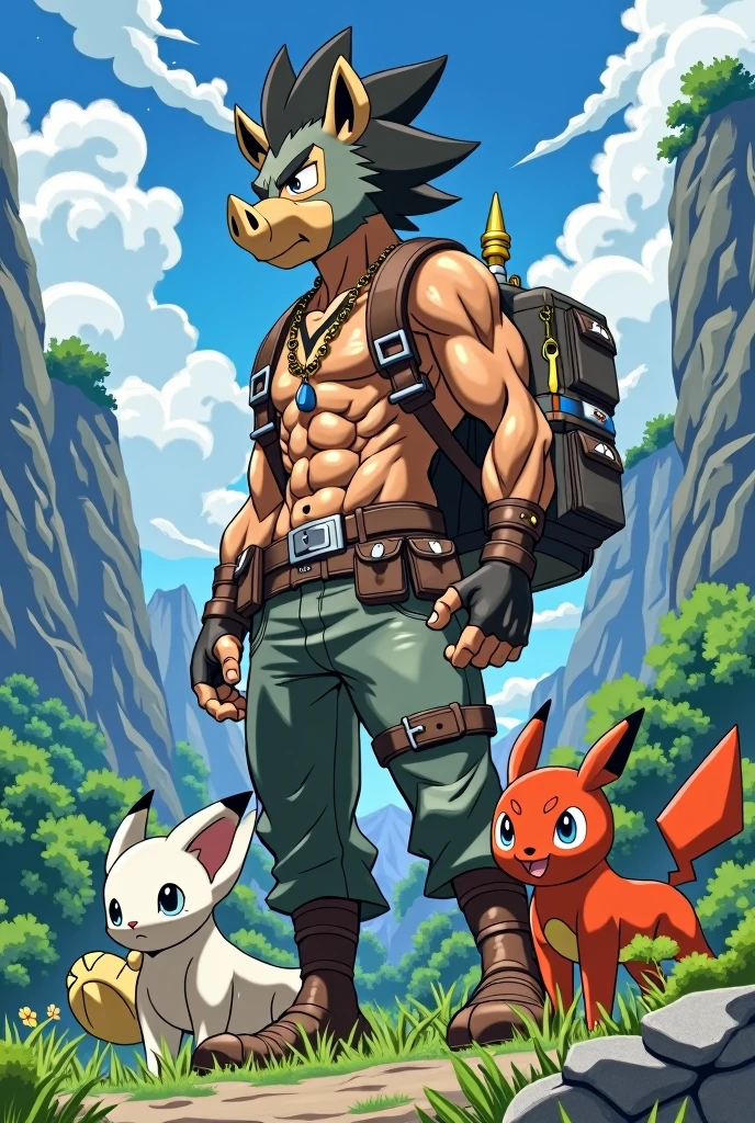 Inosuke Hashibira without mask pokemon trainer style 