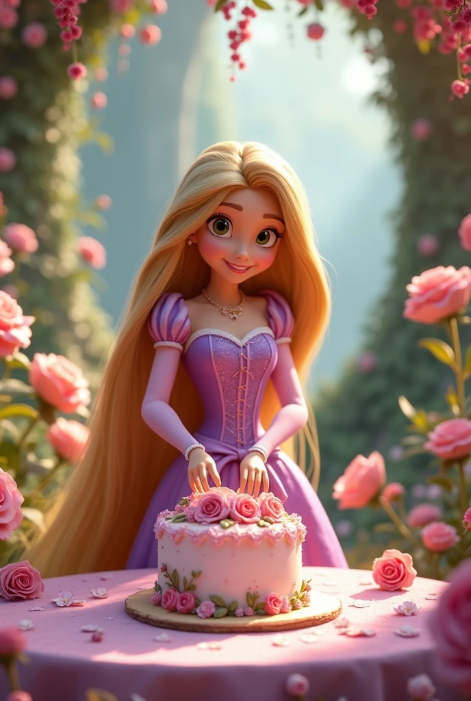 21 years Disney Princess Rupanzle cutting b'day cake aesthetic 
