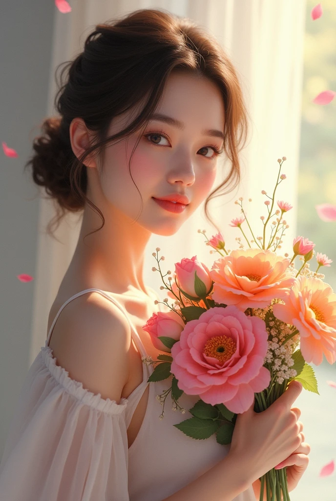 Beautiful girl holding flowers