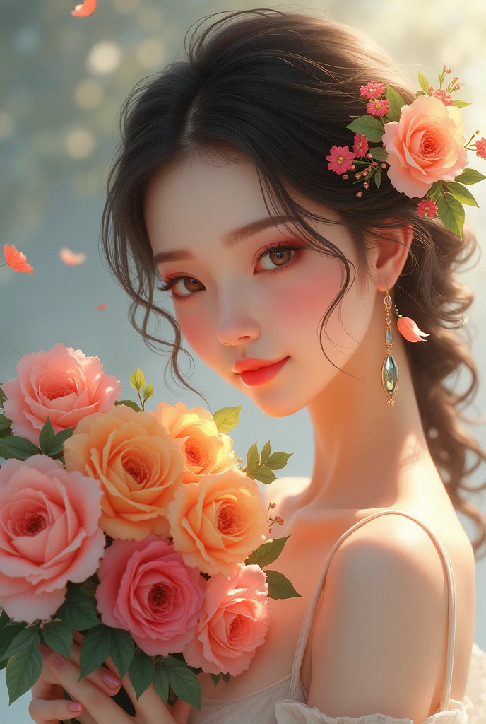 Beautiful girl holding flowers