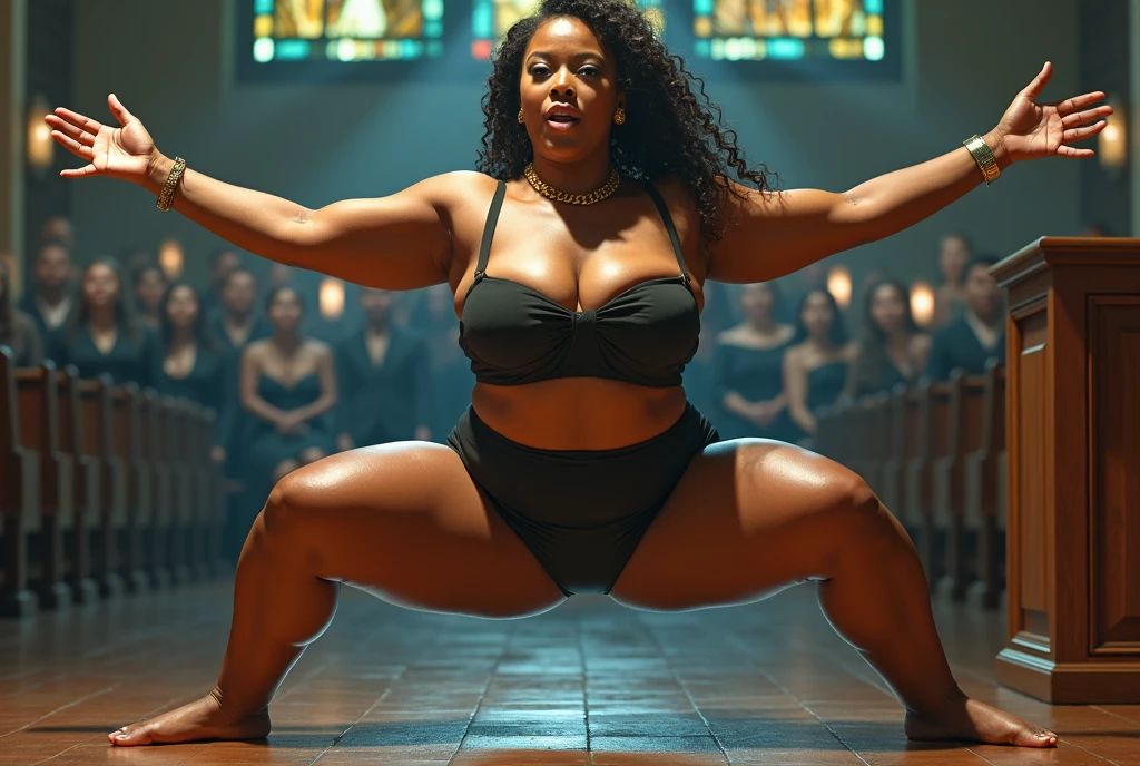 luxury business skirt suit,A body that looks like its clothes will burst with porn muscles,amazing beautiful super muscular fat body builder female porn model,A confident and poised Black porn female politician with a commanding presence and a fuller body type, full body tall and plus size curvey body 5'9 265 lbs This mage should exude power,delivering a powerful speech inside a traditional gospel church. She stands at a wooden podium, dressed in an elegant black suit with a gold chain necklace. The church is warmly lit with stained glass windows depicting religious scenes. A choir, also in traditional gospel attire, is positioned behind her, singing passionately. The church is filled with an attentive congregation, and the atmosphere is vibrant and inspiring, combining historical architecture with a spiritual ambiance.