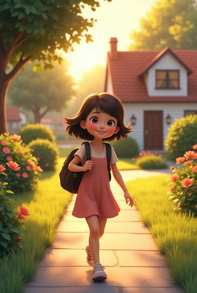 One girl going to home