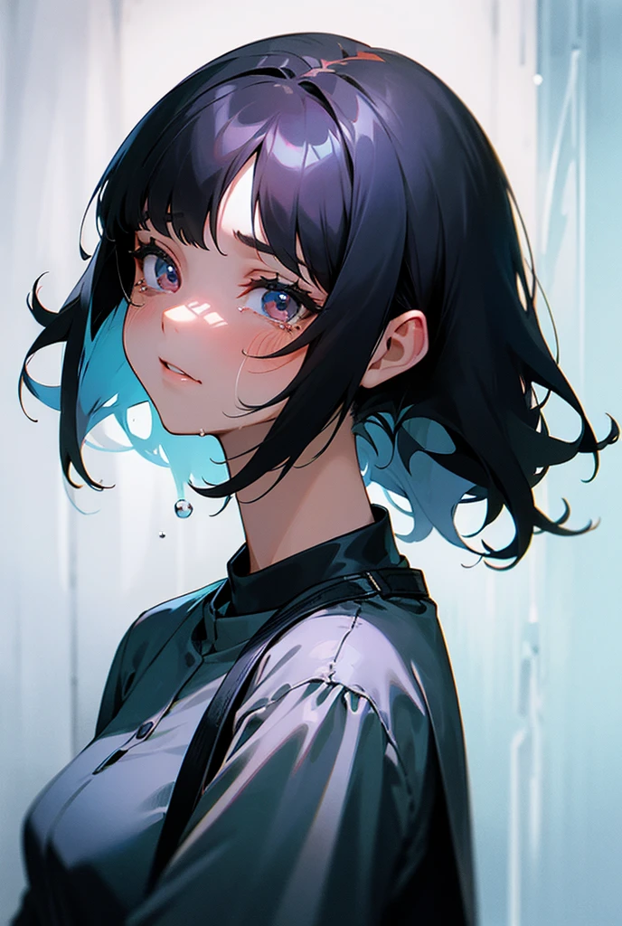 black hair, ung woman, bobbed hair, sobbing