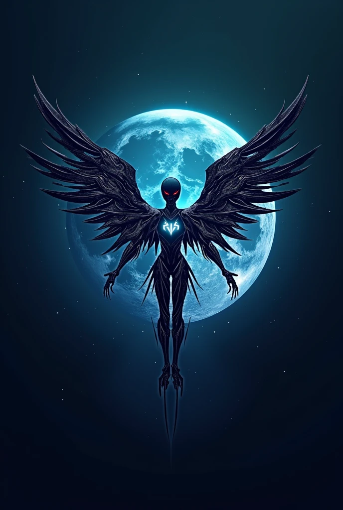 logotype, game development company called DEvAngellion, epic, hypercreative, Fantastic, professional, best gaming company in the world, 4K, cybernetic angel, mythological, modern art, surreal, Game Developer, use the entire prompt to make a company logo using the letters DVA in a subtle way, in space, Cosmic!