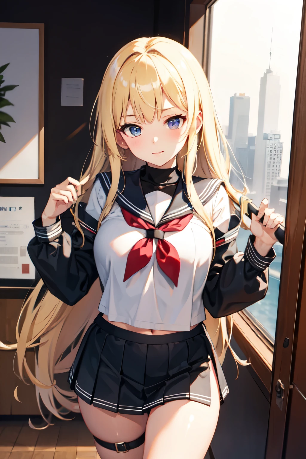 8k,Highest quality,masterpiece, Sharp focus,high school girl,,Blonde,Lewd,Sailor suit