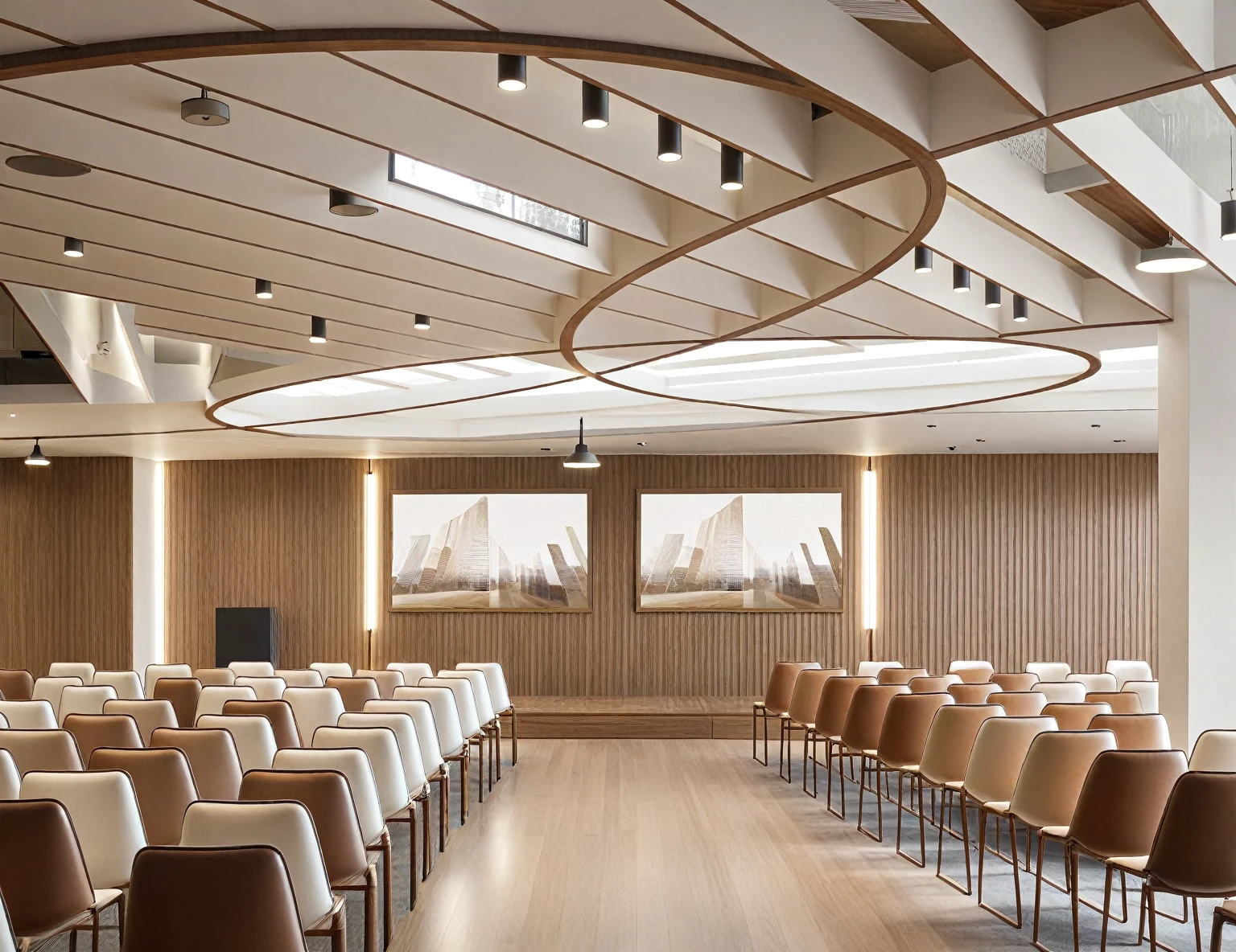 RAW photo, masterpiece, a view of ( conference hall room ) many chairs, and highly detailed interior, neo - classical style, neoclassical style, neoclassicism style, interior architect architectural visualization, neoclassical style, in style of classicism, white light sun, rendered in vray, rendered in v-ray, rendered in unreal engine 3d, (photorealistic:1.2), (photorealistic:1.5), best quality, ultra high res, architechture, (leather sofa detail:1.5), neoclassic house, (detailed railing neoclassic:1.5), luxury neoclassical villa, (mable floor details:1.5), (detailed neoclassical carpet:1.5), in the style of neoclassical scene, glass windows, best quality, (Intricate lines:1.5), ((Photorealism:1.5)),(((hyper detail:1.5))), archdaily, award winning design, (dynamic light:1.3), (day light:1.2), (perfect light:1.3), (shimering light :1.4), refection glass windows, (curved line architecture arch:1.2), photorealistic, FKAA, TXAA, RTX, SSAO, Post Processing, Post-Production, CGI, VFX, SFX, Full color,((Unreal Engine 5)), Canon EOS R5 Camera + Lens RF 45MP full-frame CMOS sensor, HDR, Realistic, Cinematic intricate detail, extreme detail, science, hyper-detail, FKAA, super detail, super realistic, crazy detail, intricate detail, nice color grading, reflected light on glass, eye-catching wall lights, unreal engine 5, octane render, cinematic, trending on artstation, High-fidelity, Viwvid, Crisp, Sharp, Bright, Stunning, ((Lifelike)), Natural, ((Eye-catching)), Illuminating, Flawless, High-quality,Sharp edge rendering, medium soft lighting, photographic render, detailed archviz, ((( Pachyloba, Doussie, Afzelia. brown wooden : 1.7 )))